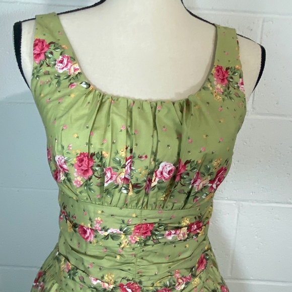 Voodoo Vixen Floral Olive Smocked Back Dress - Picture 2 of 16